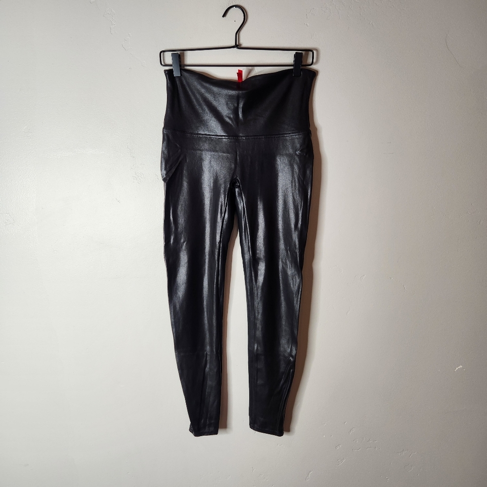 Spanx Faux Leather Black High Rise Leggings Size XL